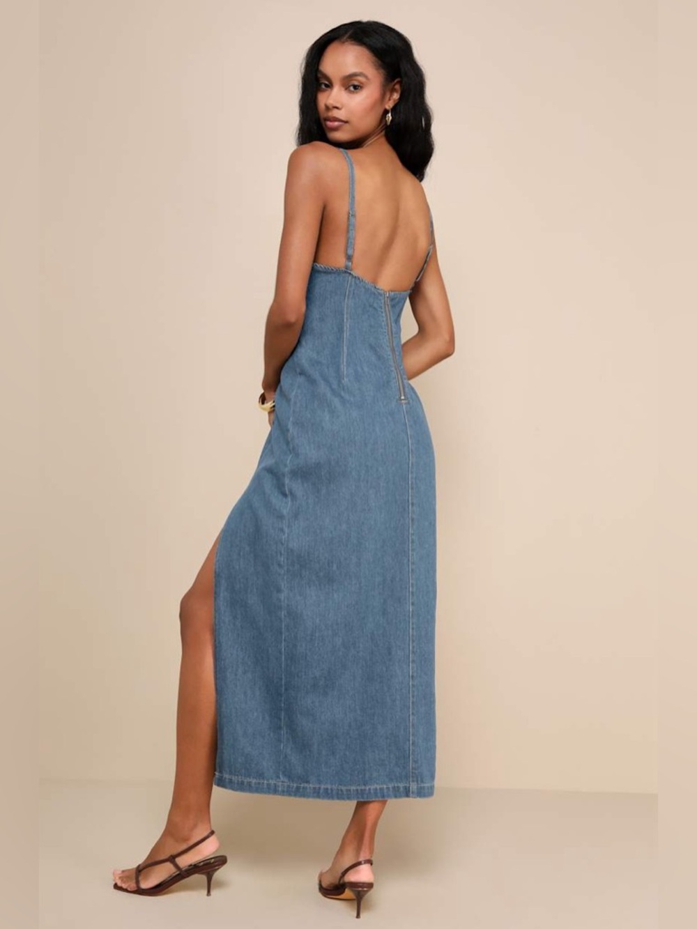 Lulus Dark Wash Denim Sleeveless Midi Dress - Picture 3 of 11